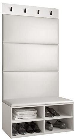 MEBLE KRYSPOL Garderobe MIRO Set 2 mit gepolsterten Paneelen Modern Design (weißes Öko-Leder, Weiß Matt)