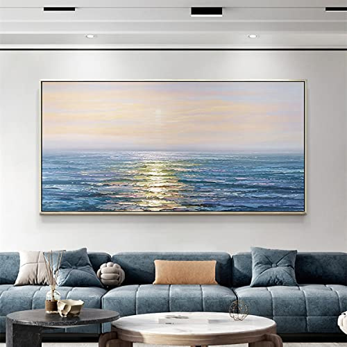 Dipinti Su Tela Moderni Soggiorno,Moderna Pittura A Olio Dipinta A Mano Tramonto Oceano Pittura Murale Originale Senza Cornice Opera D'Arte Con Texture Orizzontale Grande Arte Della Parete Per Soggi