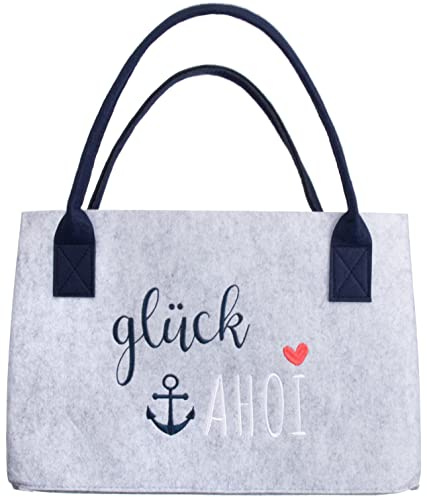 Brandsseller Filztasche Maritim Look Freizeittasche Praktischer Shoppingbag Einkaufstasche mit hochwertiger Stickerei