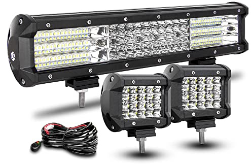RIGIDON 38 cm Led Light Barre avec 12V Faisceau Kit, 2 x 10 cm Spot Led 4x4 | Étanche Longue Portée, 390W Barre Lumineuses, 60W Phare de Travail pour Offroad Véhicule Voiture Camion Tracteur SUV ATV UTV