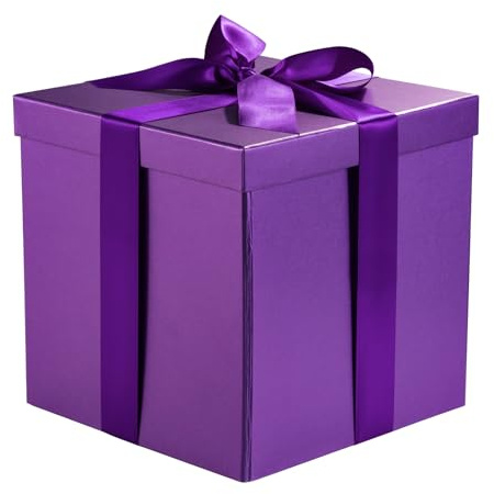 RUSPEPA Mittelgroße Geburtstagsgeschenkbox mit Deckel, Band und Seidenpapier, faltbare Geschenkbox – 1 Stück, 23 x 23 x 23 cm, Lila