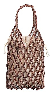 CORIOS Damen Gewebte Handtasche Böhmische Tote Beutel Retro Eimer Taschen Sommer Strand Tasche Gestrickte Tasche Holz Perlen Henkeltaschen Openwork Tragetasche für Reise Urlaub Strand Kaffee