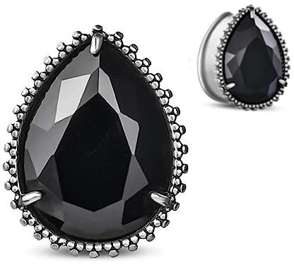 ERKUOO 2 Pièces Gouttes de Zircon Écarteurs Pour Oreilles - Double Évasés - Tunnels et Plugs en Acier - Étire-Chair - Piercing Corps Bijouterie, 1/2''=12mm, Métal, Grès