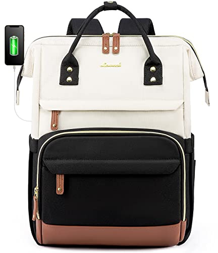 LOVEVOOK Laptop Backpack Womens,15.6inch Rucksack Bags for Women School College Work University Travel, Large Waterproof Ladies Backpacks, Back Pack for Woman, Teacher Bag, Beige Black