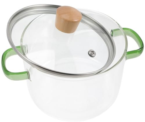 Operitacx Glass Cooking Pot with Lid - 1.5L Heat Resistant Borosilicate Glass Cookware Stovetop Pot Set - Simmer Pot with Cover Safe for Soup, Milk