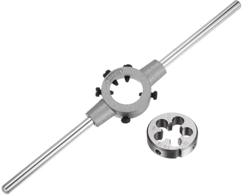 sourcing map Juego de llaves de mango de troquel, troquel redondo UNF de 5/8-18 y soporte de troquel de 38 mm (se adapta a troqueles de 1/2-5/8 (UNC/UNF) / métrico M12-M14 / 38 mm OD Dies) para