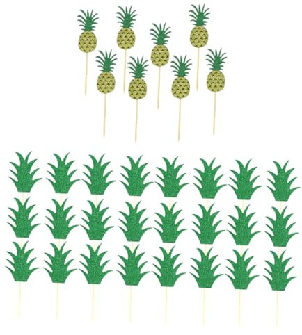 ABOOFAN 32pcs Pineapple Cupcake Toppers Edible Cake Decorations Tropical Party Supplies