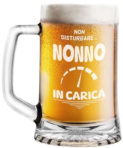 STAMPATEK Boccale per la Birra Regalo Nonno Festa dei Nonni Festa del Papà, 520 ml H 15,3 cm Ø 9,3 cm - Pinta Bicchiere Birra Idea regalo compleanno Natale Nonno in carica