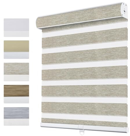 UrMoon Doppelrollo mit Bohren, Kabelloses Duo Rollo Sonnenschutzrollo Gleichfarbige Fensterrollos Zebrarollo für Fenster & Tür (85% Blickdicht-Herbst, 60cm W x 122cm H)