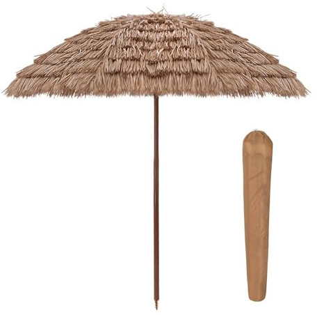 HonunGron 1.6m/2m/2.4m/3m Sonnenschirm Hawaii mit Ständer,Strandschirm Knickbar,Balkonschirm Höhenverstellbar,Strohschirm mit Tragetasche,Sonnenschirm für Garten,Strand,Outdoor (2.4m)