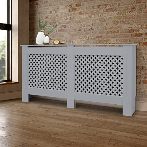 ECD Germany Copritermosifone con Motivo a Nido d'Ape 152x19x82 cm Grigio in Legno MDF Laccato per Camera da Letto Soggiorno Copriradiatore Riscaldamento Copertura per Radiatore Coperchio Calorifero