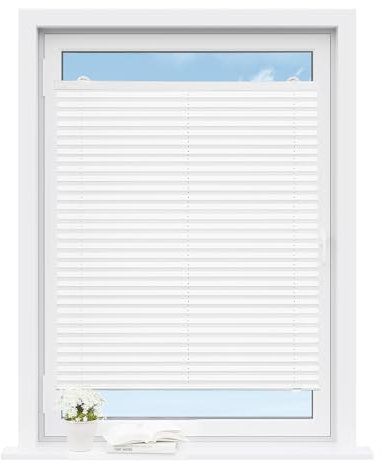 WOLTU Plissee ohne Bohren mit Saugnäpfen, Faltrollo Plisseerollo innen lichtdurchlässig, Sonnenschutz für gängige Fenster Dachfenster Balkontüren, 70x120 cm, Weiß