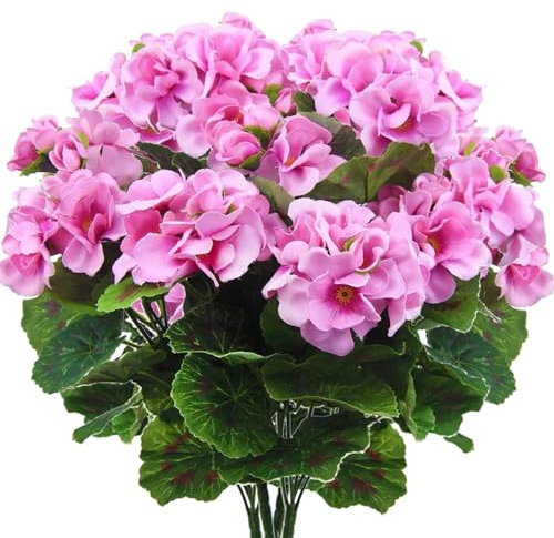 JUOPZKENN 4 Stück Künstliche Blumen, Künstliche Geranien, Künstliche Geranien für Pflanzgefäße Im Freien, Künstliche Seidenpflanze für Blumen, Heimdekoration, Vase,