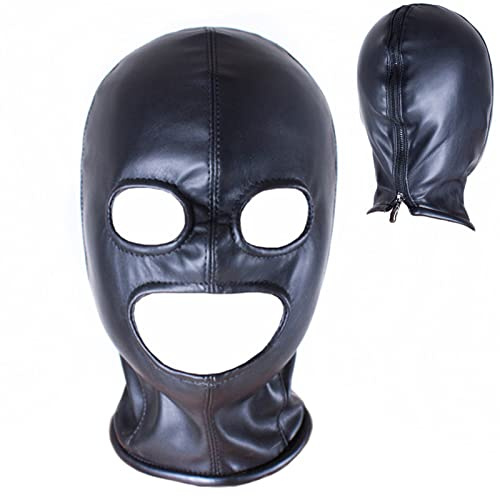 BDSM Maske Leder Kopfmaske Augen und Mund Öffnung Bondage Kopf Hood Haube Reißverschluss hinten Bett Fesseln Erotik Sklave Fetisch Restrictions Sexspielzeug für Paare(M-weiblich)