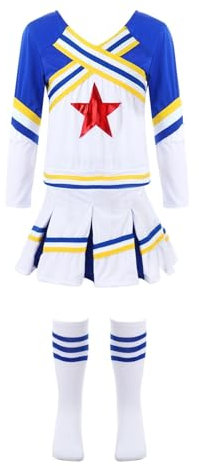 MZPOZB Cheerleading Uniformen Kinder Mädchen Cheerleading Kostüm Kinder Langarm Cheerleader Uniform Schule Cheer Anzug for Tanz Wettbewerb Kostüme Cheerleader Kostüm(Blue,150)