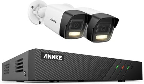 ANNKE Set di telecamere di sorveglianza 3K per esterni, videosorveglianza con NVR 8CH e 2 telecamere IP PoE 3K/5MP per registrazione 24/7, per interni ed esterni, riconoscimento delle persone e