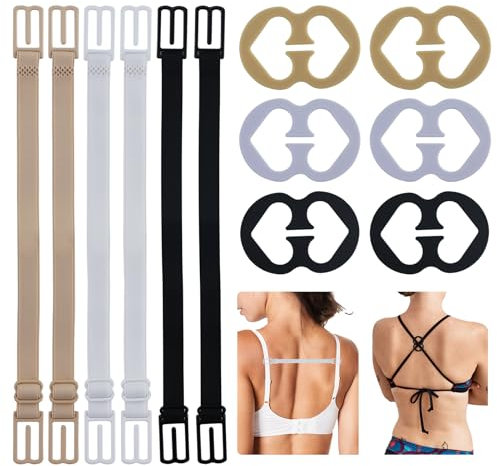 6 Pcs Bra Strap Clips Set With 6 Pcs Figure-8 Bra Straps, Adjustable Bra Straps Holder, Non-slip Buckles, Soft And Comfortable Elastic To Fit All Cup Sizes for Women (Black, White, Skin Color)