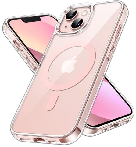 JETech Magnetische Hülle für iPhone 13, Durchsichtig/Rosa