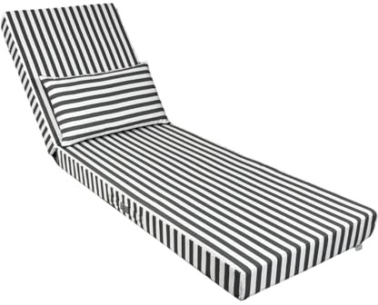 Déco Arts Coussin Bain de Soleil 190x60x10 cm avec Têtière — Matelas Transat Déhoussable Déperlant Anti-UV — Tissu Premium 270 g/m² Oeko-TEX — Coussin Chaise Longue Jardin — Rayure Gris Foncé