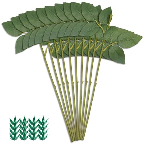 NBEADS Fil de Fleurs avec Feuilles et Calices de Fleurs Artificielles, Tiges de Fil Floral en Plastique Tige Fleur Artificielle pour Bouquet Décoration de Fête de Mariage Corsages Décoration