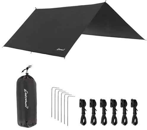 Clostnature Tarp Wasserdicht - 293 x 213/305/366/396 cm, Camping Zeltplane | Leichte, mit Ösen, Seilen und Erdnägeln, für Hängematte, Outdoor, Anti-UV Schnee Regen Schutz - Als Zeltunterlage, Zeltdach