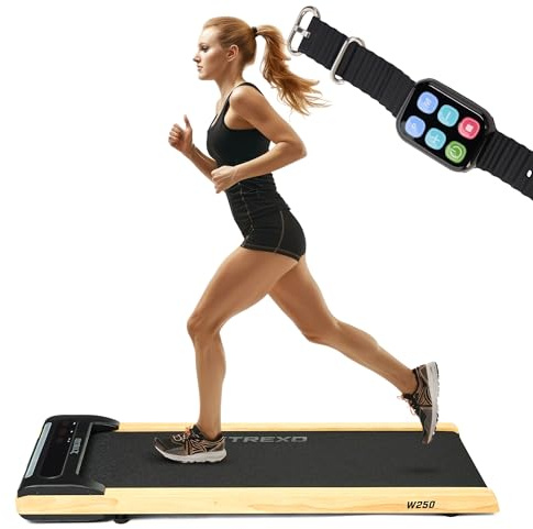 XTREXO Elektrisches Laufband W250 in Schwarz/Braun Fitness-Laufband mit leistungsstarkem Motor mit bis zu 6 km/h Ferngesteuertes Walking Pad kompakt klappbar mit LED-Monitor