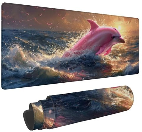 Tapis de Souris Rose Tapis de Souris XXL Dauphin 1500x800x4mm Tapis Souris Gamer, sous Main Bureau Ordinateur Portable, Mouse Pad Bords Cousus Caoutchouc Antidérapante, pour Souris et Clavier A-180
