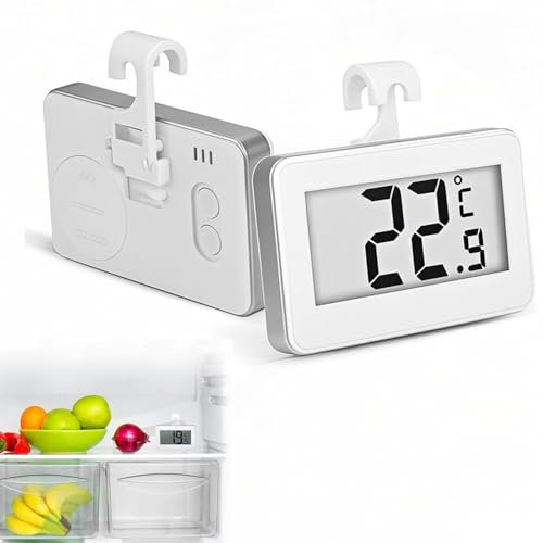 Jinpojun 2 Piezas Termometro Digital Cocina, Termómetro de Congelador Digital para Frigorífico con Pantalla LCD, Termometro Congelador Refrigerador, Mini Termometro Nevera, Tres Modos de Colocación
