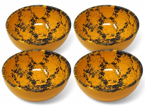 Blue Whale Gifts Yellow Speckled Ceramic Soup/Cereal Bowls Hand Crafted - Set of 4