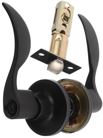 LIFKOME Poignée De Porte Style Vague Avec Serrure Et Clé Pour Chambre Salle De Bain Et Salon Fonctionnement Silencieux Serrure À Trois Tiges Quincaillerie De Porte Intérieure Noir Mat