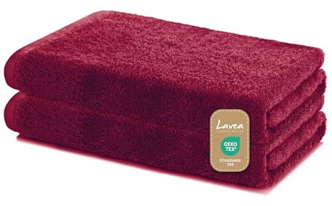 Lavea Duschtücher 2er Set 60x120 cm – Weiche & saugstarke Handtücher aus 100% Baumwolle – Bordeaux – Oeko-TEX 100 Zertifiziert – mit Aufhängeschlaufen – Waschbar bei 60 Grad – Wellness Badetücher