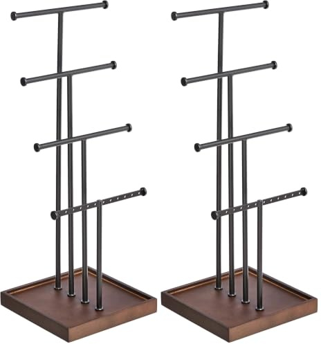 Amazon Basics Four-Tiered Jewellery Tree Stand - Walnut/Black (Pack of 2)