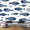 CDXNORA SimplePhoto Wallpaper 200×140cm - Navy Blue Wall Mural Deco Premium Silk Seamless Fish Pattern Print Wallpaper for Living Room - Home Decoration Bedroom Kitchen Wall Paper
