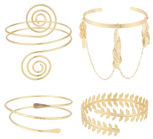 Mikovivi 4 Pzs Pulseras Doradas para el Brazo Superior, 4 Estilos Ajustables Brazalete Abierto Moderno con Espiral Mujer Regalo Bohemio Ideal para Playa y Verano