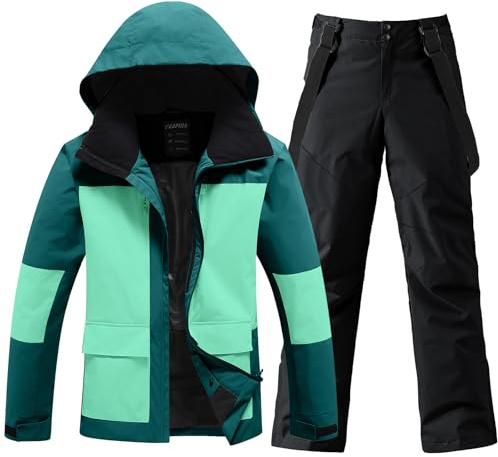 HOTIAN Conjunto de chaqueta y pantalones de esquí para hombre, traje de nieve de invierno, cálido, traje impermeable y a prueba de viento para la nieve, conjunto de snowboard, L