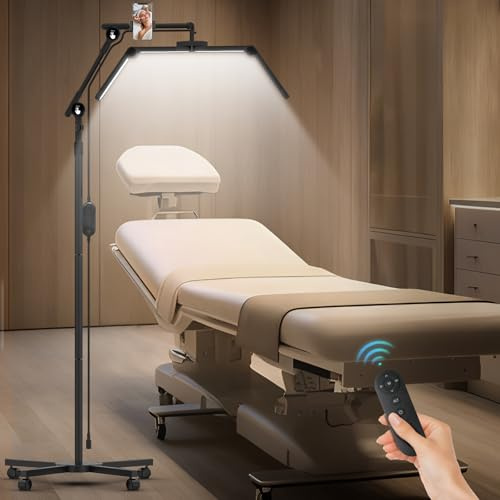 CGBE Lampada Extension Ciglia da Terra: Ultra-Larga Pieghevole Lampada Ciglia con Testa Rotabile a 360° - Base Mobile - Altezza Regolabili - Luce Estetista con Porta Cellulare per Ciglia/Tatuaggi