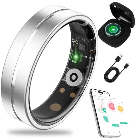 Takibird Ring R7, Smart Ring, Fitness & Activity Tracker, Blood Pressure Heart Rate & SpO₂Monitor, IP68 Waterproof, Easy Operation, Health Ring for Seniors&Everyday Fitness Enthusiast, Sliver, Size 13