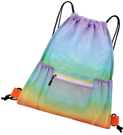 [Vdaxvme] Mesh Gym Backpack and Zipper Pockets Outdoor Sports Drawstring Bag Training Equipment Storage Swimming Gear Backpack, Colorful slope