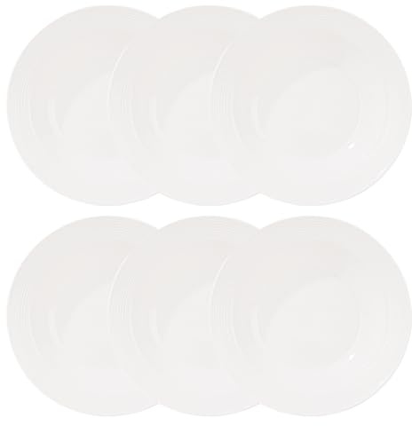 VEGOATY Set di 6 piatti per pasta grandi, 21,5 x 3,5 cm, riutilizzabili in porcellana, per pasta, piatti fondi profondi per pasta, insalata, piatti, zuppe (bianco)