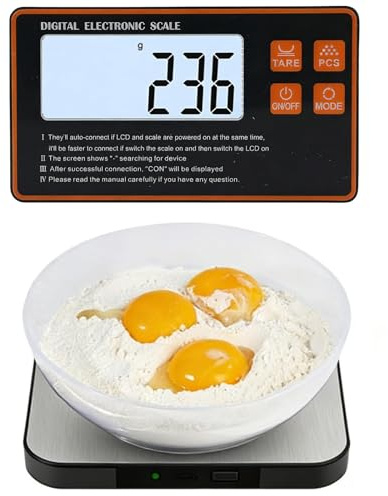 Uadme Köksvåg 15 kg med delad display, matvåg, magnetisk LCD-skärm, 7 enheter, tara funktion, rostfritt stål för bakverk, kök