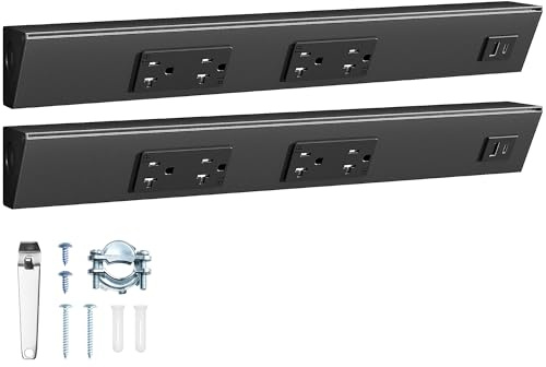 SURAIELEC 2-Pack Under Cabinet Outlet Strip, 16-Inch, Angled Trapezoid Design, 2×20A TR Outlets with USB-A & USB-C, Expandable Modular System, Pre-Wired for Easy Installation, Black, ETL Listed