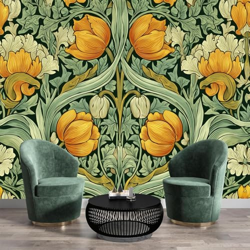NAWVNMI Papier Peint Panoramique Style Art Nouveau, 3D Poster Geant Mural Tulipes Lierre, Tapisserie Panoramique Salon, Décoration Murale Chambre, 400 x 280cm