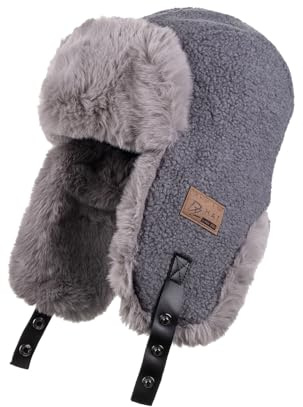 lozssnigzi Uschanka Herren Damen Fliegermütze Winddicht Bomber Hut Russische Mütze Unisex Kunstfell Trappermützen Wintermütze Wasserdicht Fellmütze Ushanka mit Ohrenklappen