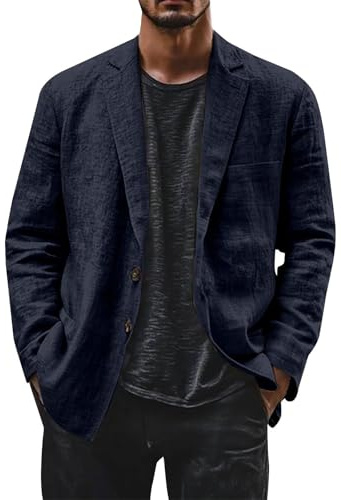 Giacca leggera in lino da uomo, sportiva, estiva, blazer estivo, colletto rovesciato, con bottoni, giacca da lavoro, comoda giacca sportiva elegante