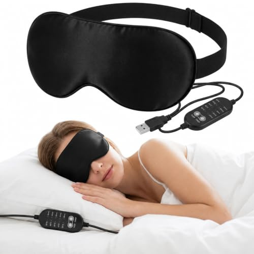 Heated Eye Mask, Electric USB Silk Eye Compress for Dry Eyes, Blepharitis | Dark Circles and Puffy Eyes Light with 5 -Level Temperature & Timer Control & Adjustable Strap Blocking Sleep Mask