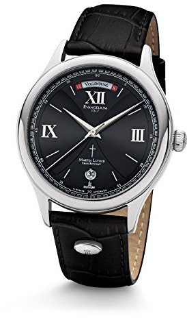 Kronsegler Martin Luther - Evangelium Stahl - Schwarz - Automatik Herrenuhr limitiert | Datum, Schöpfungstage