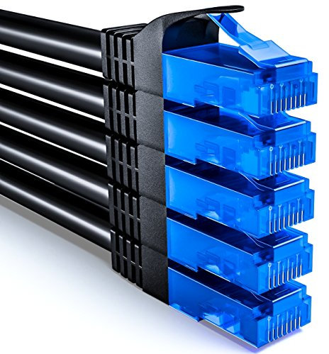 deleyCON 5x 1m CAT6 Set de Câbles Réseau - U-UTP RJ45 CAT-6 Câble LAN Câble Patch Ethernet Câble DSL Switch Routeur Modem Répéteur Panneau de Brassage - Noir