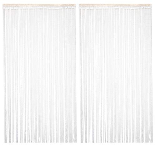 TRIXES 2PC weiß Fadenvorhang im Tautropfen Design als Raumteiler Fliegenschutz oder als Festliche saisonale Dekoration 90cm x 200cm - Vorhänge