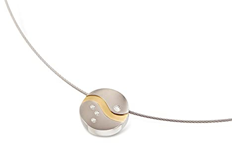 Boccia Anhänger aus poliertem Reintitan teilweise goldplattiert mit vier Diamanten, in der Farbe: Silber/Gold, hautfreundlich, Maße: Durchmesser: 15mm, 07022-05
