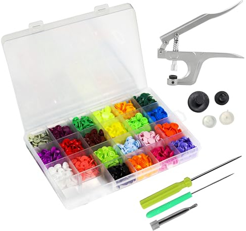 Weddecor Nahtfreies Kam Snap Starter Set T3 Plastik Snaps Presse Zange Hand-Werkzeug Knöpfe Verbindungen für Bekleidung Kinder Kleidung Lätzchen Windeln Wolle Stoffe 150pcs - Multi, T3 (Size 16)